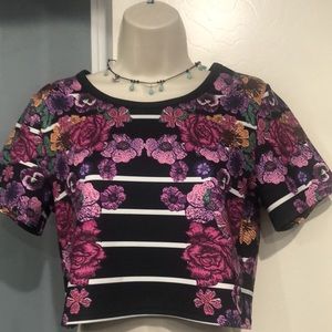 Mink Pink Black Striped Floral Crop Top